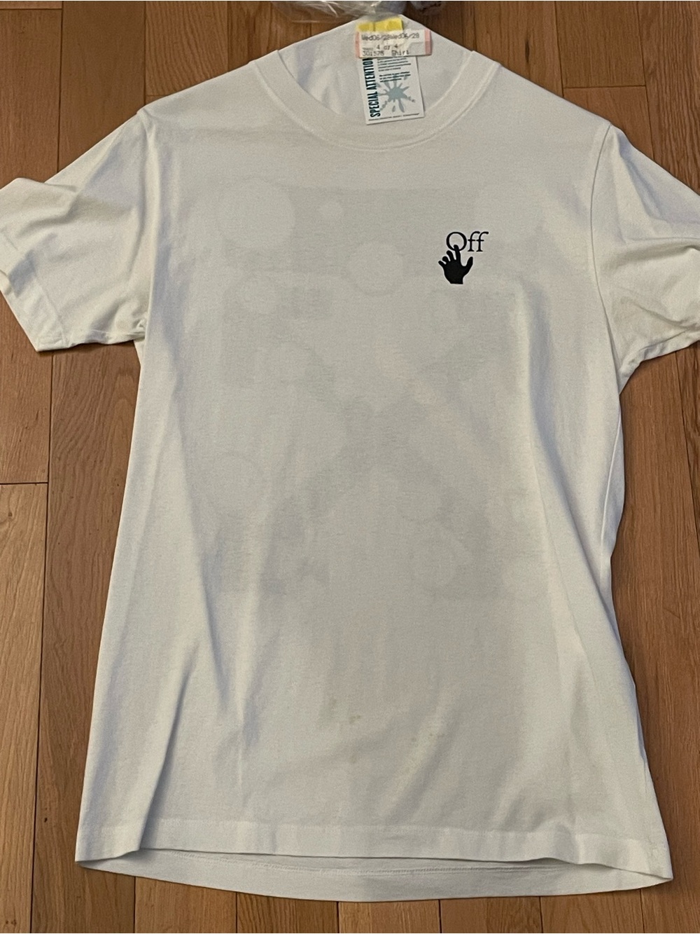 Off-White White Short Sleeve Tee with Black Hand Logo